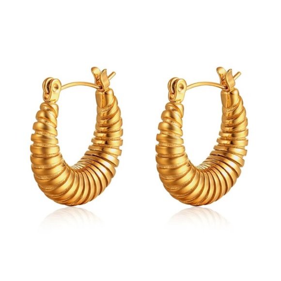 18k Gold Plated Croissant Hoop Earrings - Picture 3 of 10